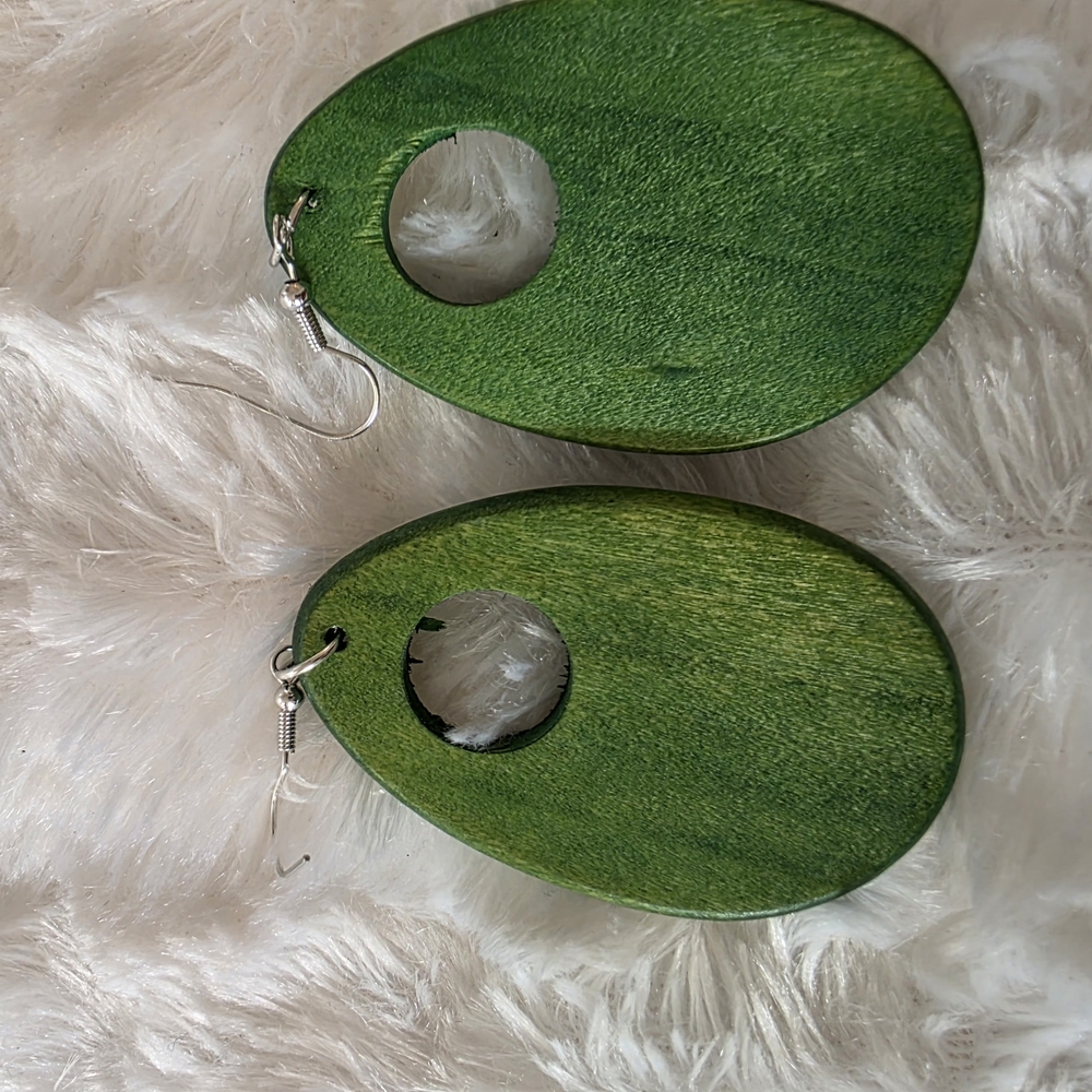 Vibrant Green Wooden Teardrop Earrings